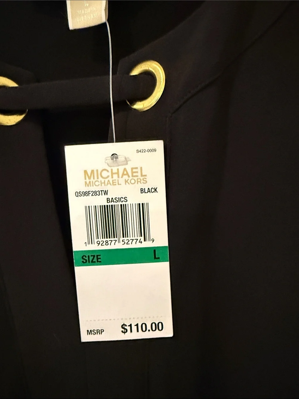 Michael Kors Black Short-Sleeve Shift Dress with Gold Grommet Accents